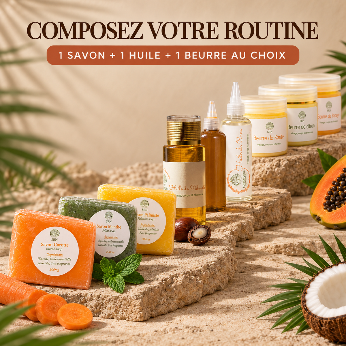 Composez votre routine Format Économique — un savon, une huile et un beurre grand format au choix parmi six, SRN Cosmetics