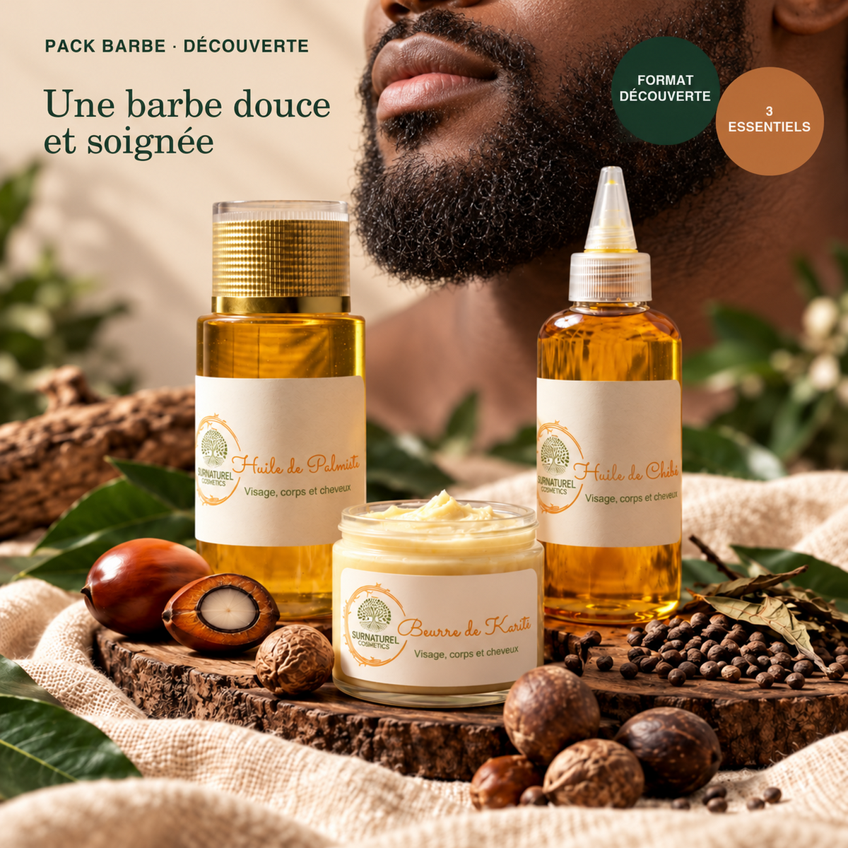 Pack Barbe Découverte SRN Cosmetics – Huile de Palmiste, Huile de Chébé et Beurre de Karité 50 g