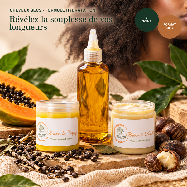 Pack Cheveux Secs Hydratation SRN Cosmetics – Huile de Chébé, Beurre de Papaye 50 g et Beurre de Karité 50 g