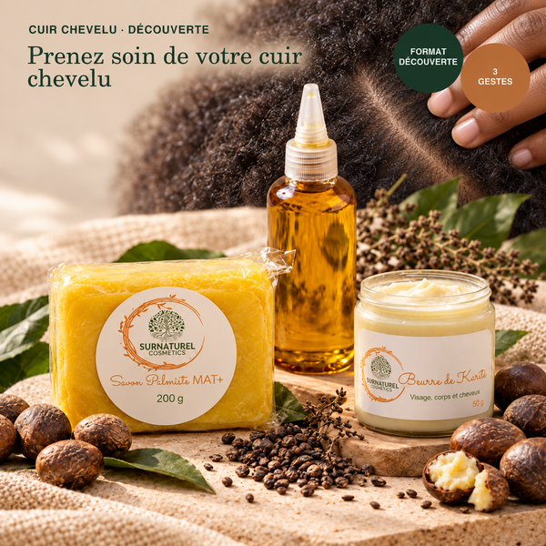 Pack Cuir Chevelu Découverte SRN Cosmetics – Savon Palmiste 200 g, Huile de Chébé et Beurre de Karité 50 g
