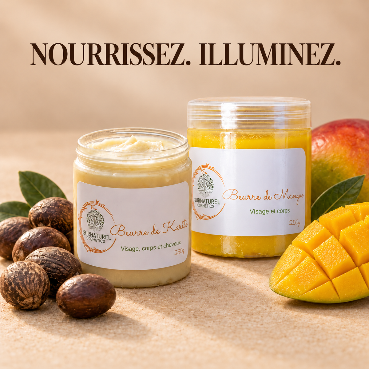 Pack Duo Karité & Mangue — Beurre de Karité pur 250 g et Beurre de Mangue GLOW+, SRN Cosmetics