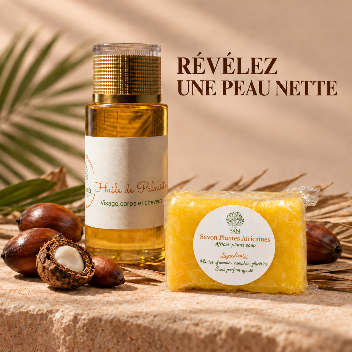 Duo Peau Nette — Savon Plantes Africaines PURETÉ+ et Huile de Palmiste ABSOLU+, SRN Cosmetics