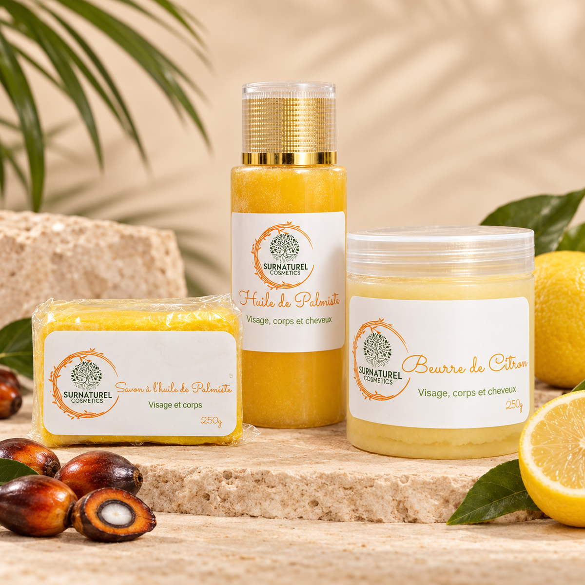 Rituel Visage — Savon Palmiste, Huile de Palmiste ABSOLU+ et Beurre de Citron ÉCLAT+ 250 g, SRN Cosmetics