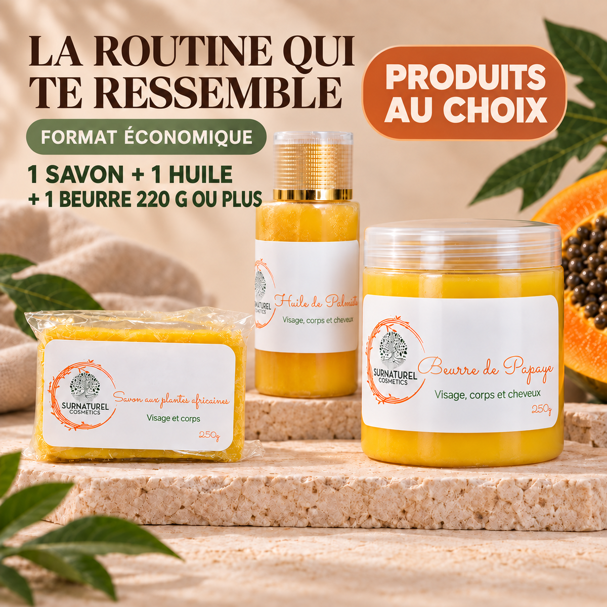 Composez votre routine Format Économique — un savon, une huile et un pot de beurre 250 g au choix, SRN Cosmetics