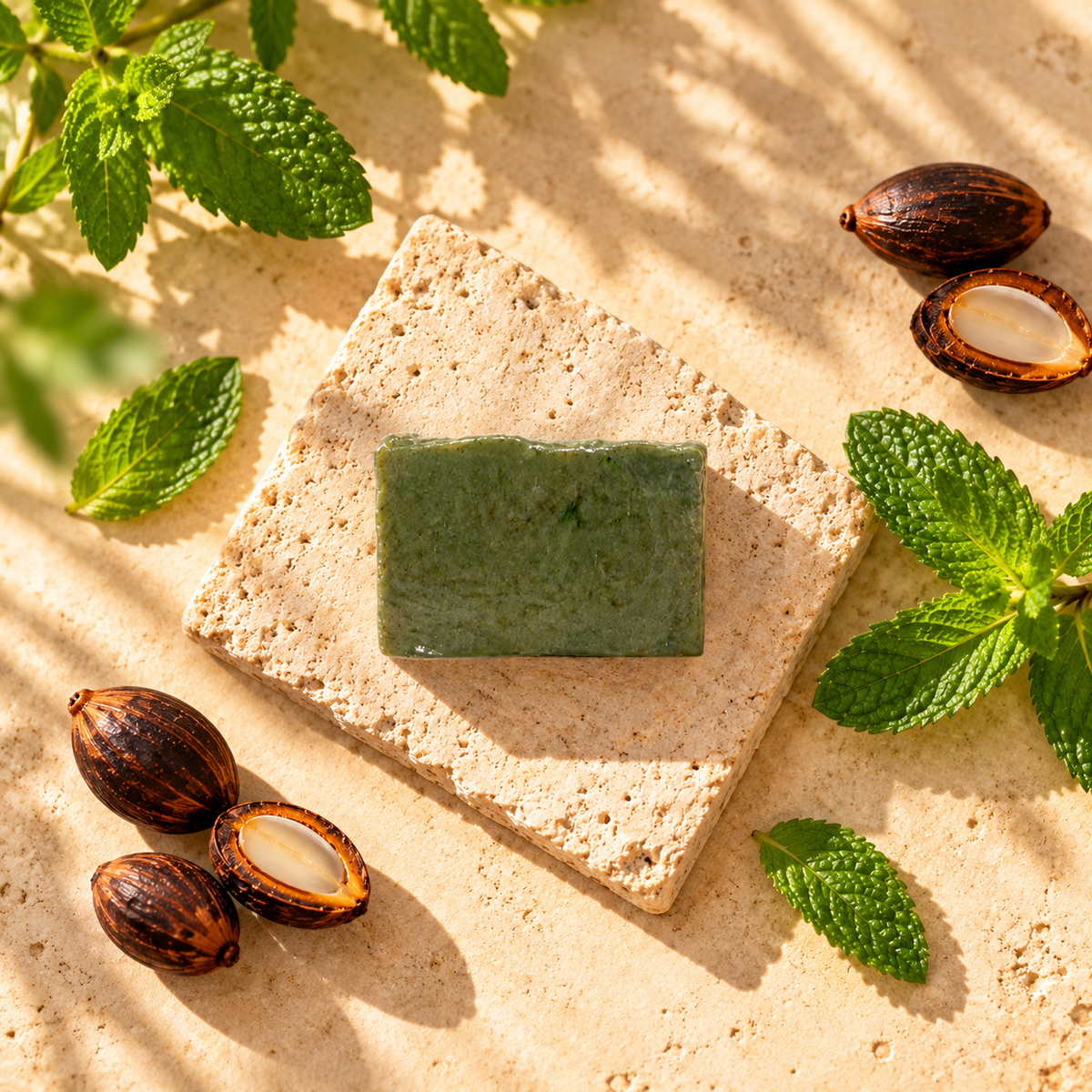 Savon Menthe Palmiste FRESH+ 60 g SRN Cosmetics – vue éditoriale premium
